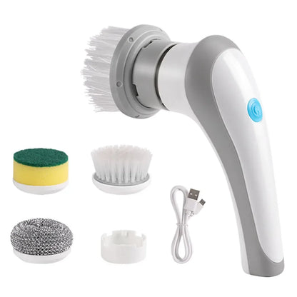 Revolutionary Electric Spin Scrubber - USB Rechargeable with 5 Versatile Brush Heads for Effortless Cleaning in Kitchen, Bathroom, and Beyond