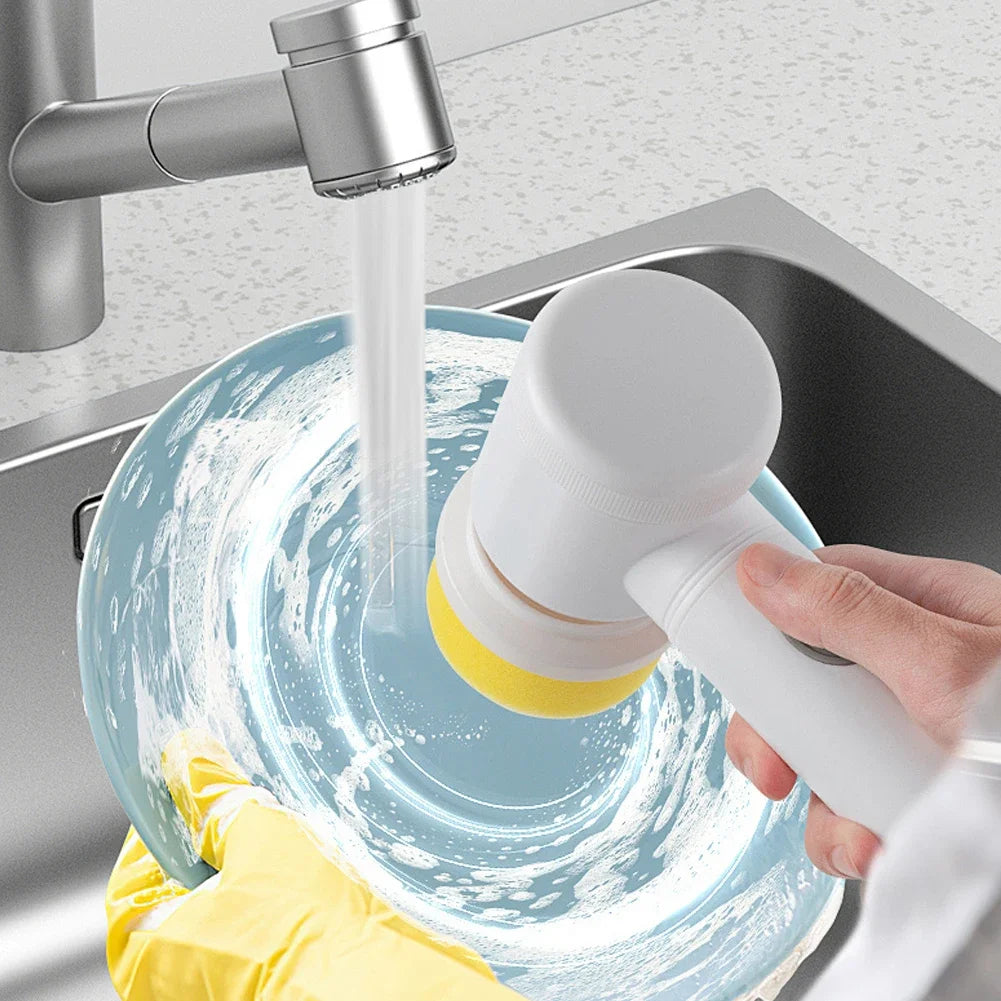 Revolutionary Electric Spin Scrubber - USB Rechargeable with 5 Versatile Brush Heads for Effortless Cleaning in Kitchen, Bathroom, and Beyond