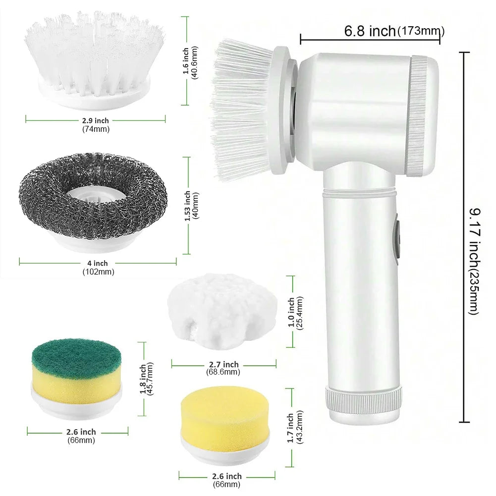 Revolutionary Electric Spin Scrubber - USB Rechargeable with 5 Versatile Brush Heads for Effortless Cleaning in Kitchen, Bathroom, and Beyond