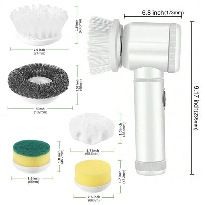 Revolutionary Electric Spin Scrubber - USB Rechargeable with 5 Versatile Brush Heads for Effortless Cleaning in Kitchen, Bathroom, and Beyond